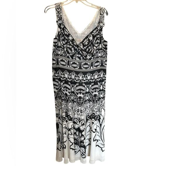 Adrianna Papell Black & White Floral Lined Sleeveless Empire Waist Midi Dress 16 - Picture 1 of 11